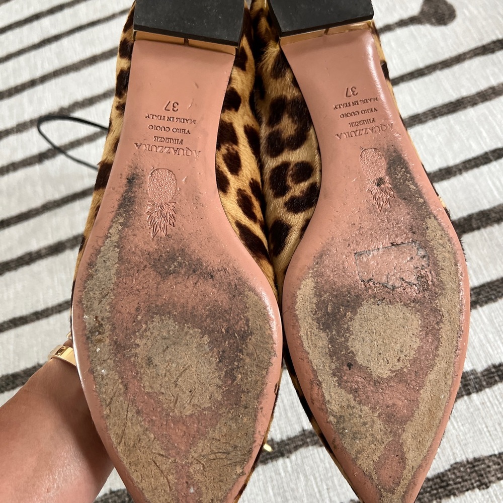 Aquazzura Leopard Print Lace-Up Flats - Brown/Black - Picture 6 of 6